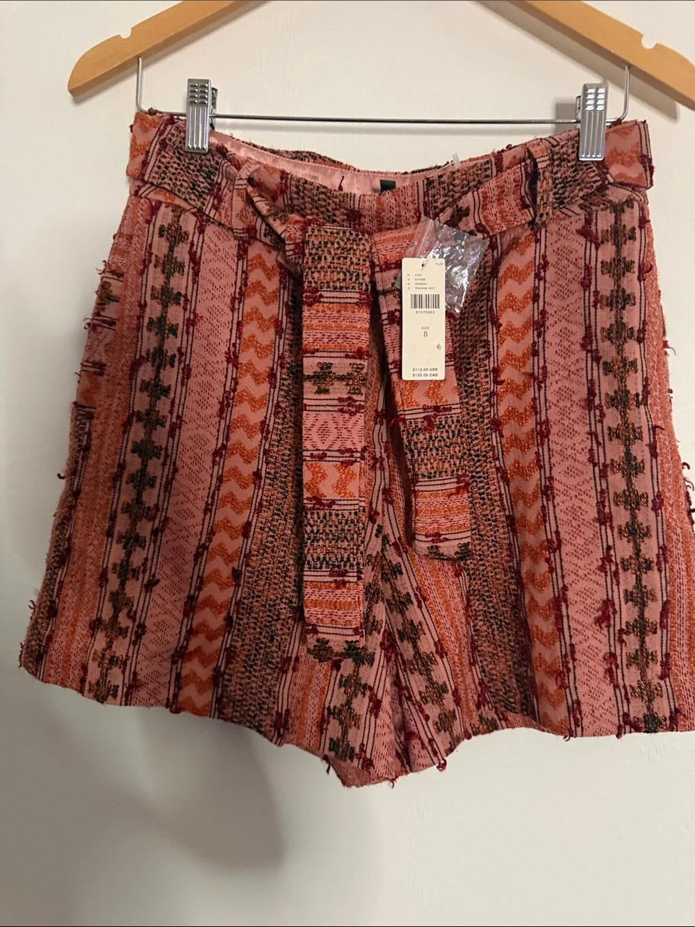 Anthropologie Pink & Orange Patterned Tie-Waist Shorts